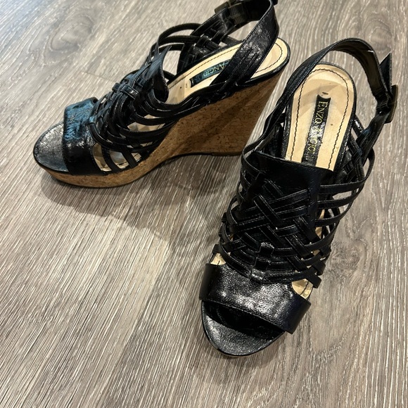 Enzo Angiolini Shoes - Enzo Angiolini Black and Tan Wedge Sandals